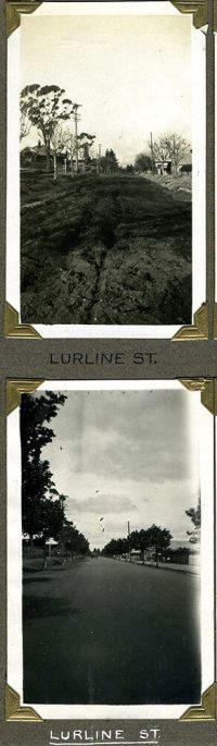 1925-27 Lurline Street before and after works, City Council Engineers Album, Leslie Graham, Blue Mountains Library.