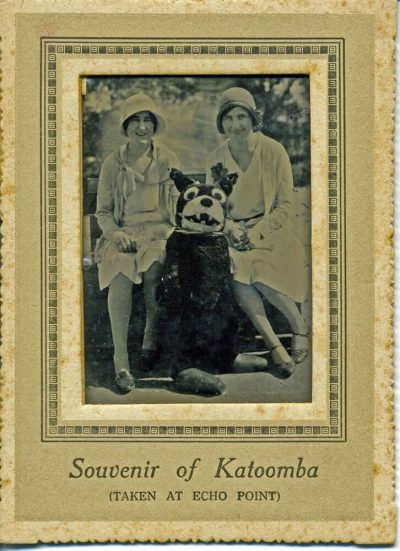 1930 May Kelso and Friend with Felix the Cat at Echo Point, Blue Mountains Library Local Studies.
